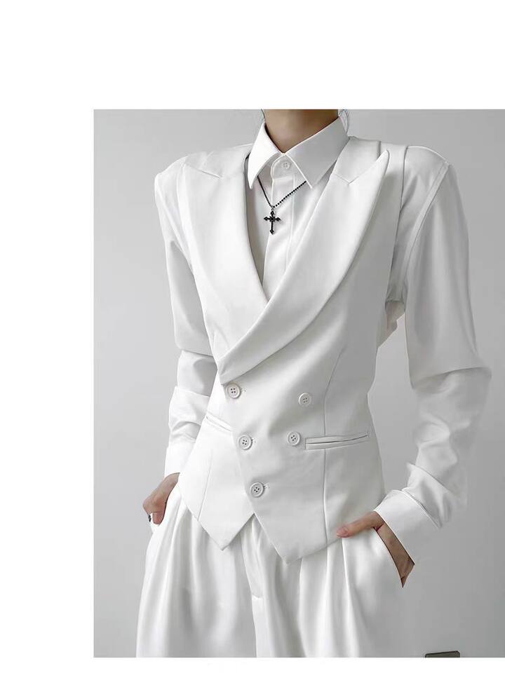 Áo vest nữ dáng ôm cổ chữ V phối nút, kiểu gile công sở thanh lịch — Áo vest một mảnh màu trắng, Áo vest một mảnh màu đen chi tiết 7