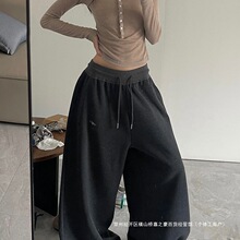美式运动休闲裤女秋季宽松薄款卫裤阔腿裤垂感拖地宽松大码长裤子
