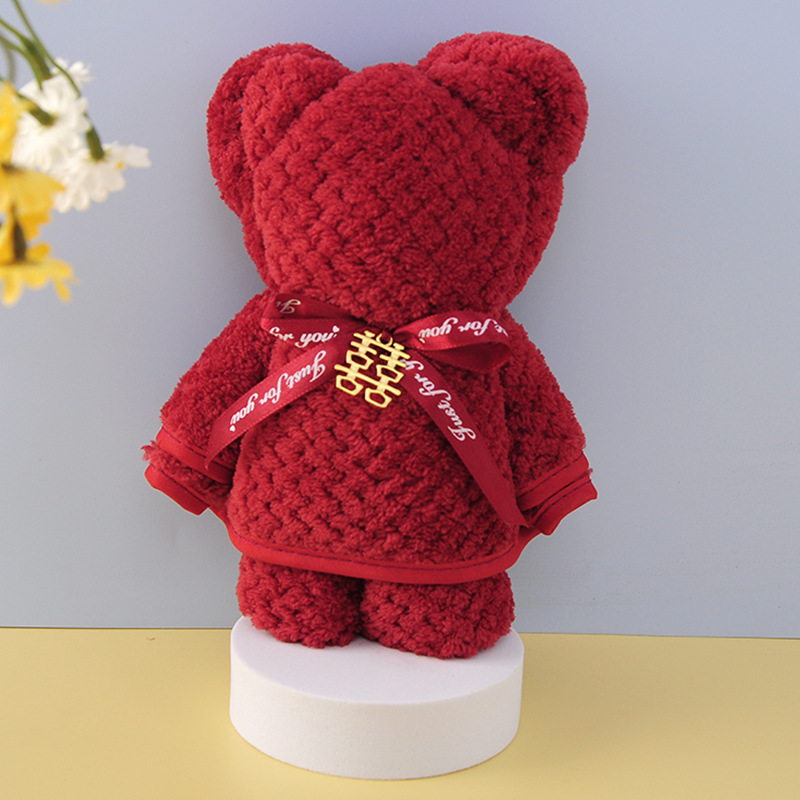 파인애플 체크무늬 버건디 베어