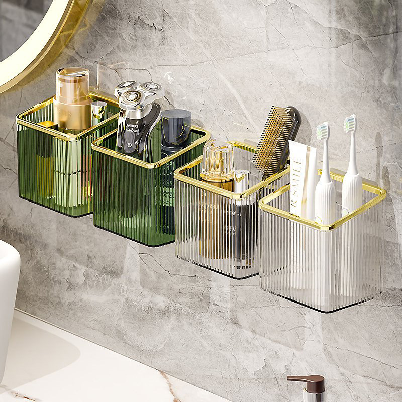 Light Luxury High Aesthetic Bathroom Toothbrush Toothpaste Comb Storage Rack Bathroom No-Drill Wall-Mounted Washbasin Organizer
