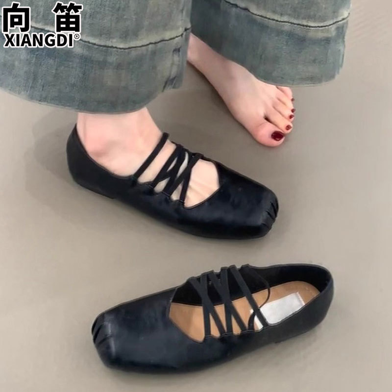 羊皮版芭蕾舞鞋软底不累脚一脚蹬懒人鞋子女鞋玛丽珍鞋猪鼻子单鞋|undefined