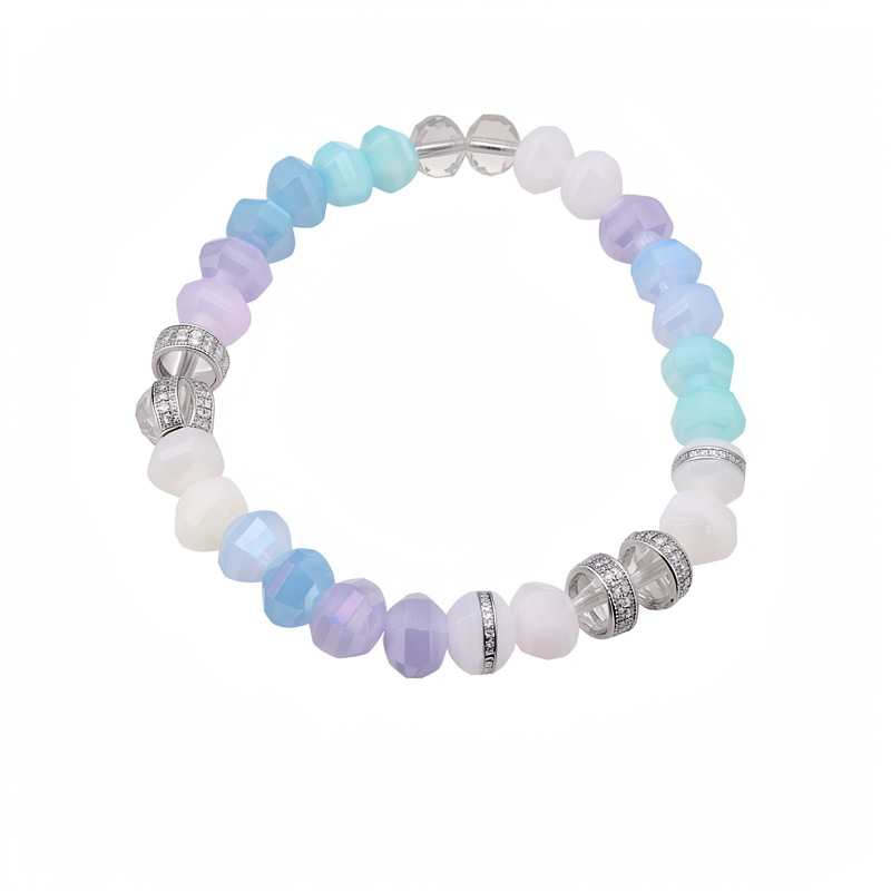Cuentas de vidrio geométricas redondas pulseras de alta elasticidad ligeras de lujo pulseras de nicho pequeñas joyas de moda temperamento fresco al por mayor image 6