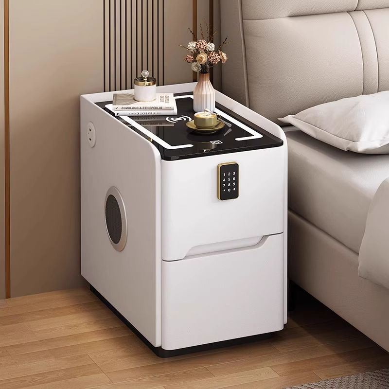 Ultra-Narrow Smart Solid Wood Bedside Table for Home Bedroom Light Luxury Multi-Functional Simple Bedside Table with Lock and Wireless Charging