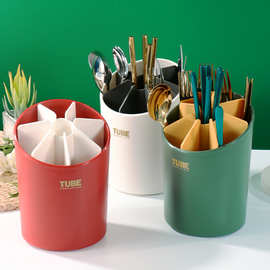 家用日式沥水筷子筒 简约多功能厨房收纳筷子桶 塑料分格勺叉筷筒