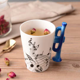 厂家乐器喇叭音乐陶瓷杯马克杯创意ins风礼品小号大水杯子早餐杯