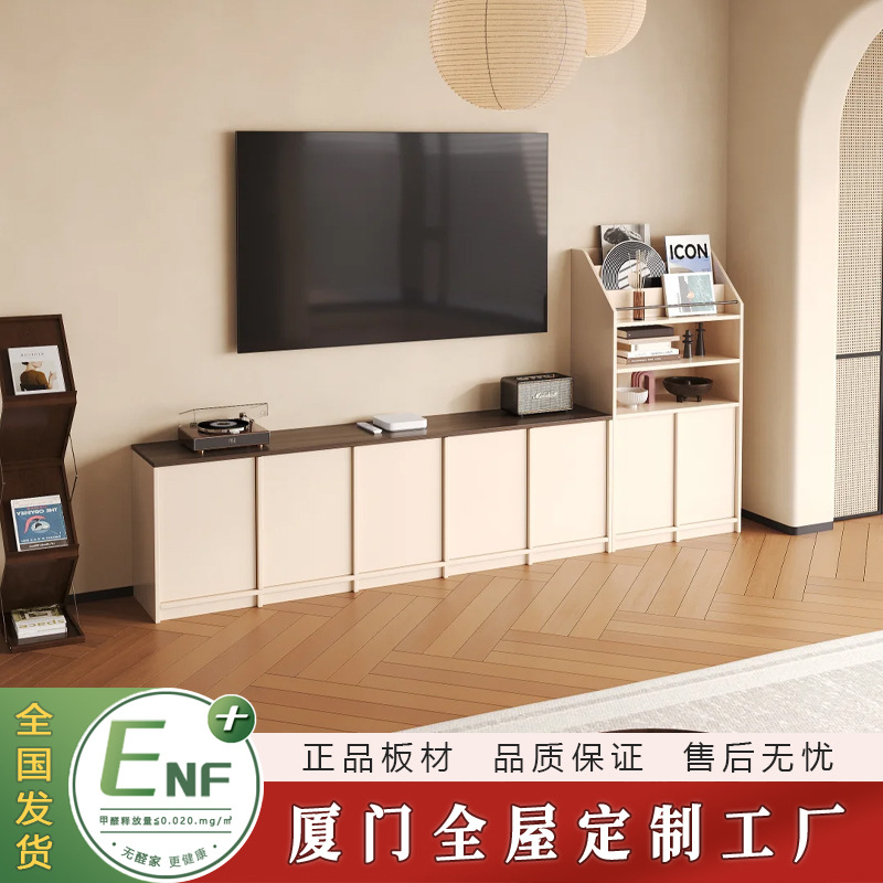 Medieval Style Skeleton Line Door Tv Cabinet Small Apartment Living Room Floor-Standing Retro Solid Wood Painted Side Cabinet Combination Storage Cabinet