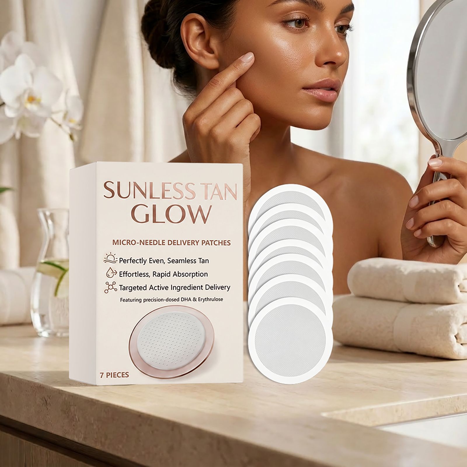 Sun-Free Tanning Patches That Brighten and Even Out Skin Tone, Are Lightweight and Non-Marking, Refreshing and Breathable for a Natural Wheat-Colored Complexion
