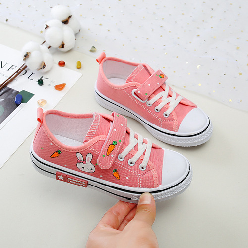 New baby low-top sneakers, solid soft-soled breathable canvas shoes, spring and summer cute cartoon student shoes for boys and girls