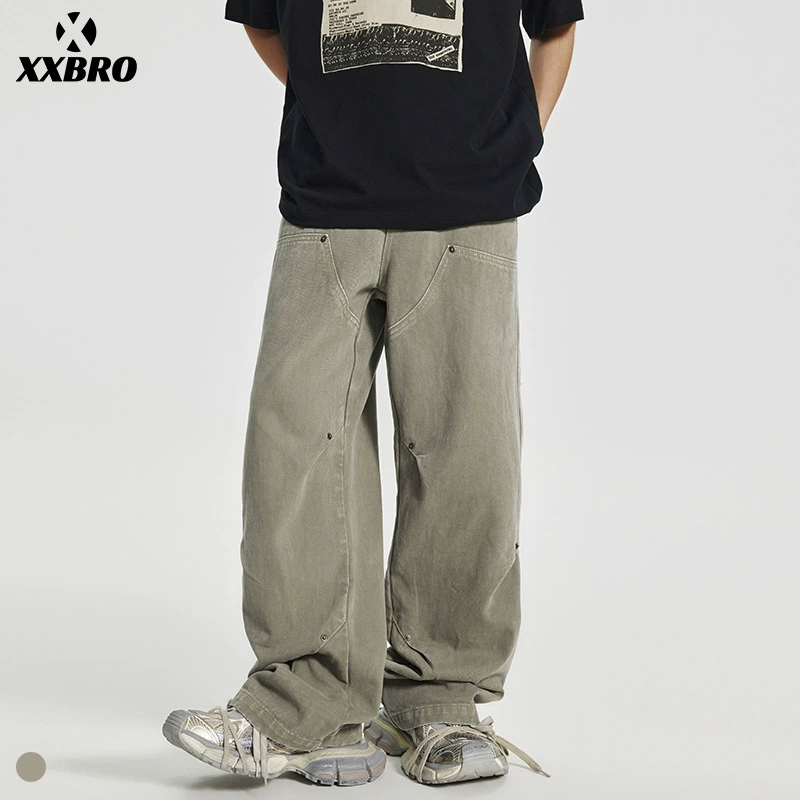 Xxbro мужская одежда # американские высокие улицы приливные лесозаготовительные штаны структурная заклепка повседневные брюки мужские широкие брюки