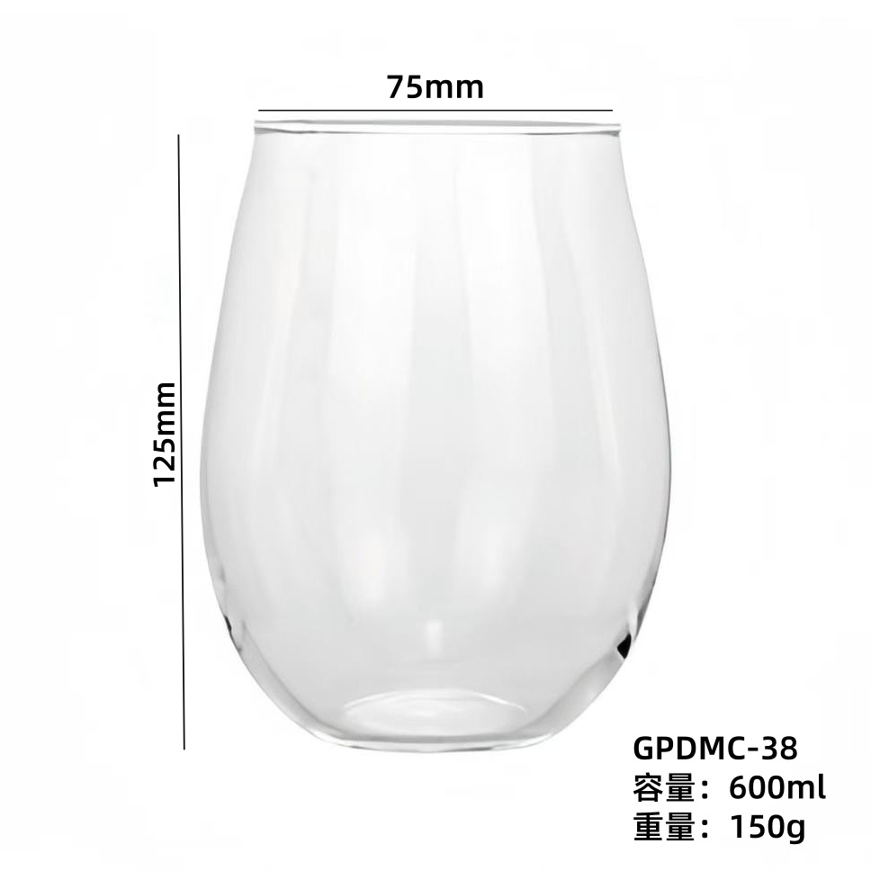 Vaso de vidrio de alta borosilicona simple al por mayor, taza de té, taza de cerveza, taza de agua en forma de huevo, taza de jugo de bebida, logotipo impreso