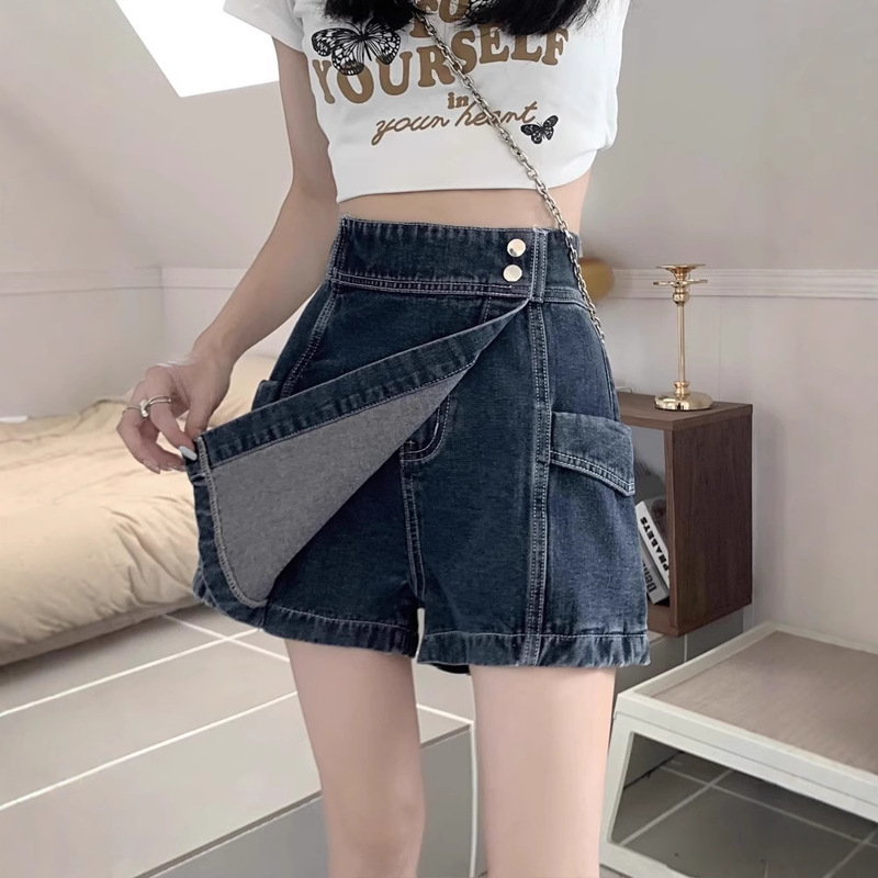 Plus Size Women's High-Waisted Denim Shorts 2025 Summer New Fat mm Belly-Covering Slimming Look Culottes Loose Wide-Leg Shorts