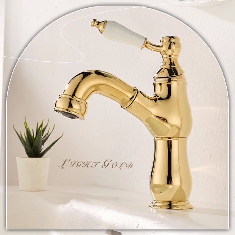 All-Copper Vintage Pull-Out Faucet for Bathroom Sink, Dual-Use Hot and Cold Water, Household Use