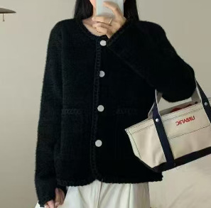 秋冬时尚撞色条纹棒球领拉链开衫毛衣女时尚通勤长袖针织衫外套|undefined