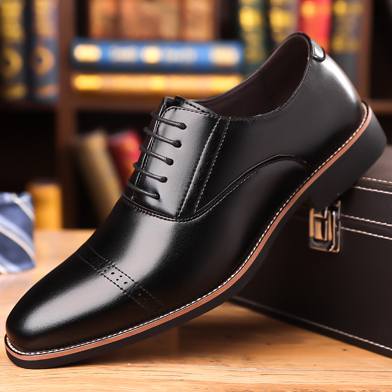 Zapatos de cuero para hombres 2024 nuevos zapatos de negocios de tres juntas de tamaño grande, cordones, zapatos de oficina para caballeros, zapatos de derby image 7