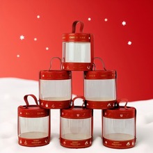 圣诞红色小号苹果礼盒平安夜抱抱桶圆形透明手提礼物空盒糖果盒