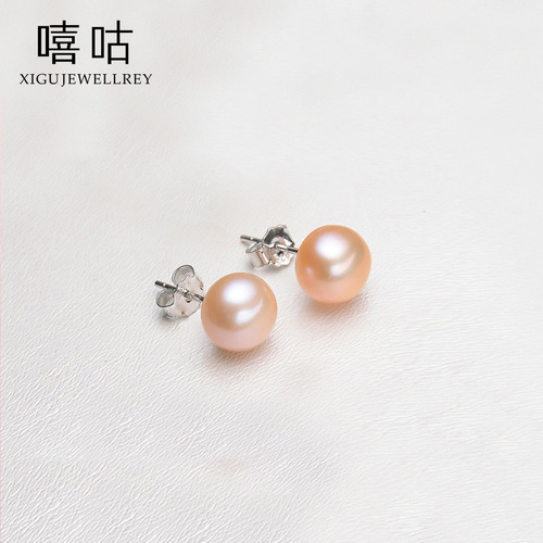 Xigu E0218 S925 silver real pearl earrings, feminine Korean fashion simple pearl earrings