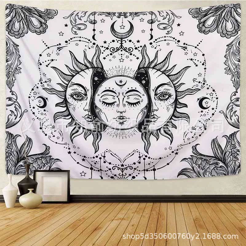 Tapestry solar-powered wall hanging, 95×73–180×230 cm sizes, lightweight decorative cloth with LED lights