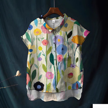 跨境外贸夏季新款女装亚马逊Temu时尚印花半开衫大码宽松无袖衬衫