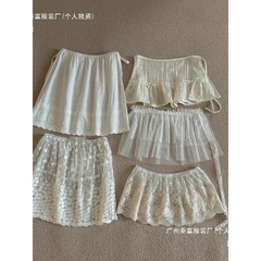 2025春季新款女装百搭A字裙纯色蕾丝网格绑带屁帘甜美半身短裙潮