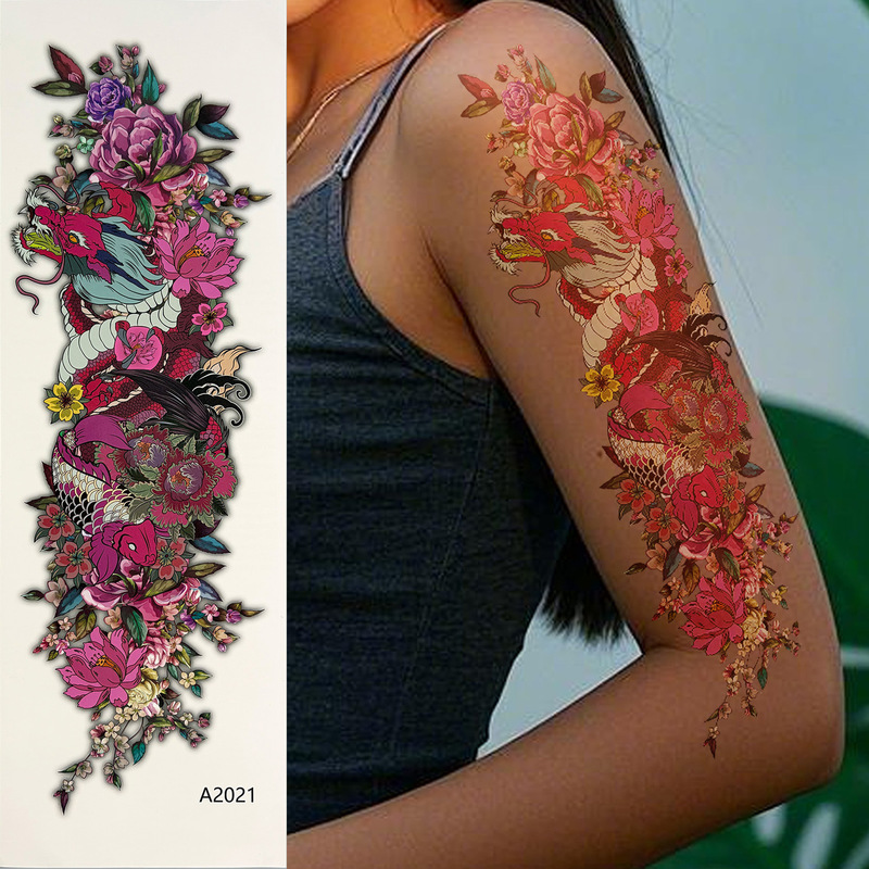 Full Arm Tattoo Stickers Cross-Border New Style Waterproof and Sweat-Proof Simulated Dragon Totem Black and White Colorful Personalized Full Arm Temporary Tattoo Stickers Full Arm Tattoo Stickers Cross-Border New Style Waterproof and Sweat-Proof Simulated Dragon Totem Black and White Colorful Personalized Full Arm Temporary Tattoo Stickers