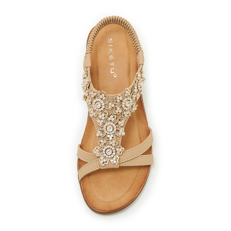 Sandal đế xuồng đính đá hoa nữ gót cao 9 cm — màu đen, trắng, quả mơ chi tiết 29