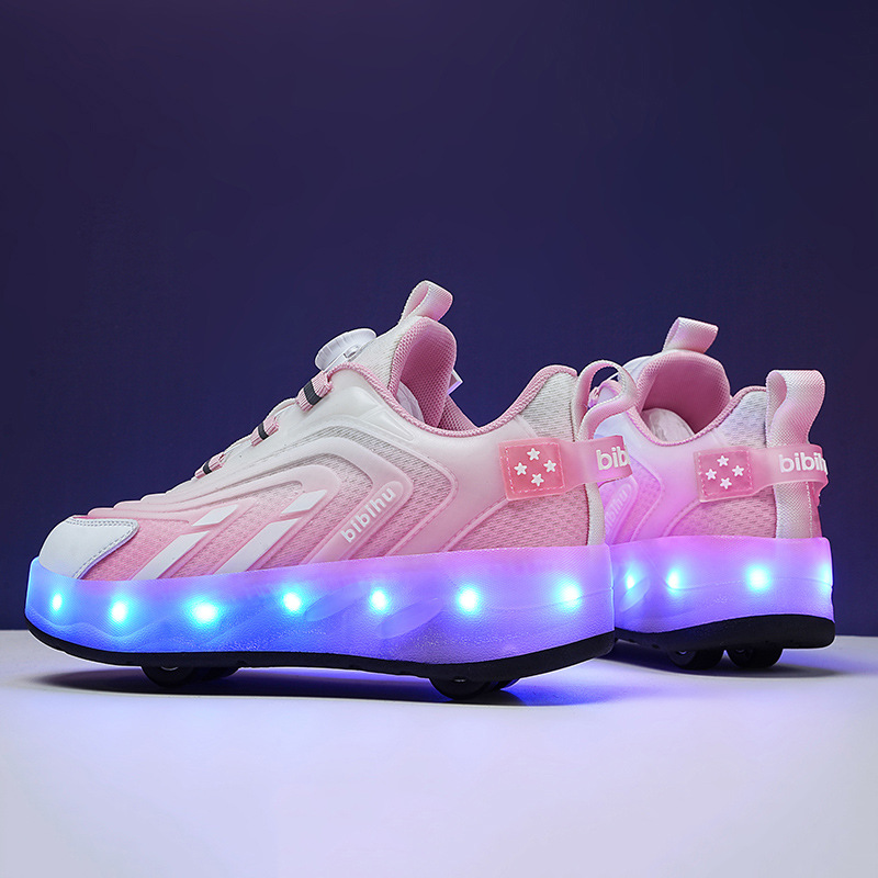 Four-wheel rampage shoes Ultra-light EVA rubber synthetic sole student version deformed shoes with four wheels_voghion.com