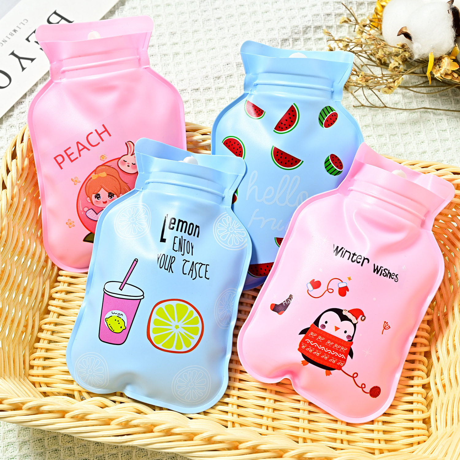Winter thick cartoon water injection hot water bag cute girl heart warm handbag student portable water hand warmer wholesale_voghion.com