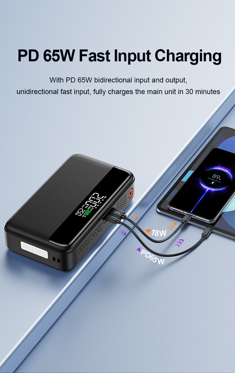 [N33] Cross-Border Car Emergency Starting Power Supply, Car-Mounted Air Pump All-In-One Machine, Multi-Functional Power Bank for 12V Vehicles