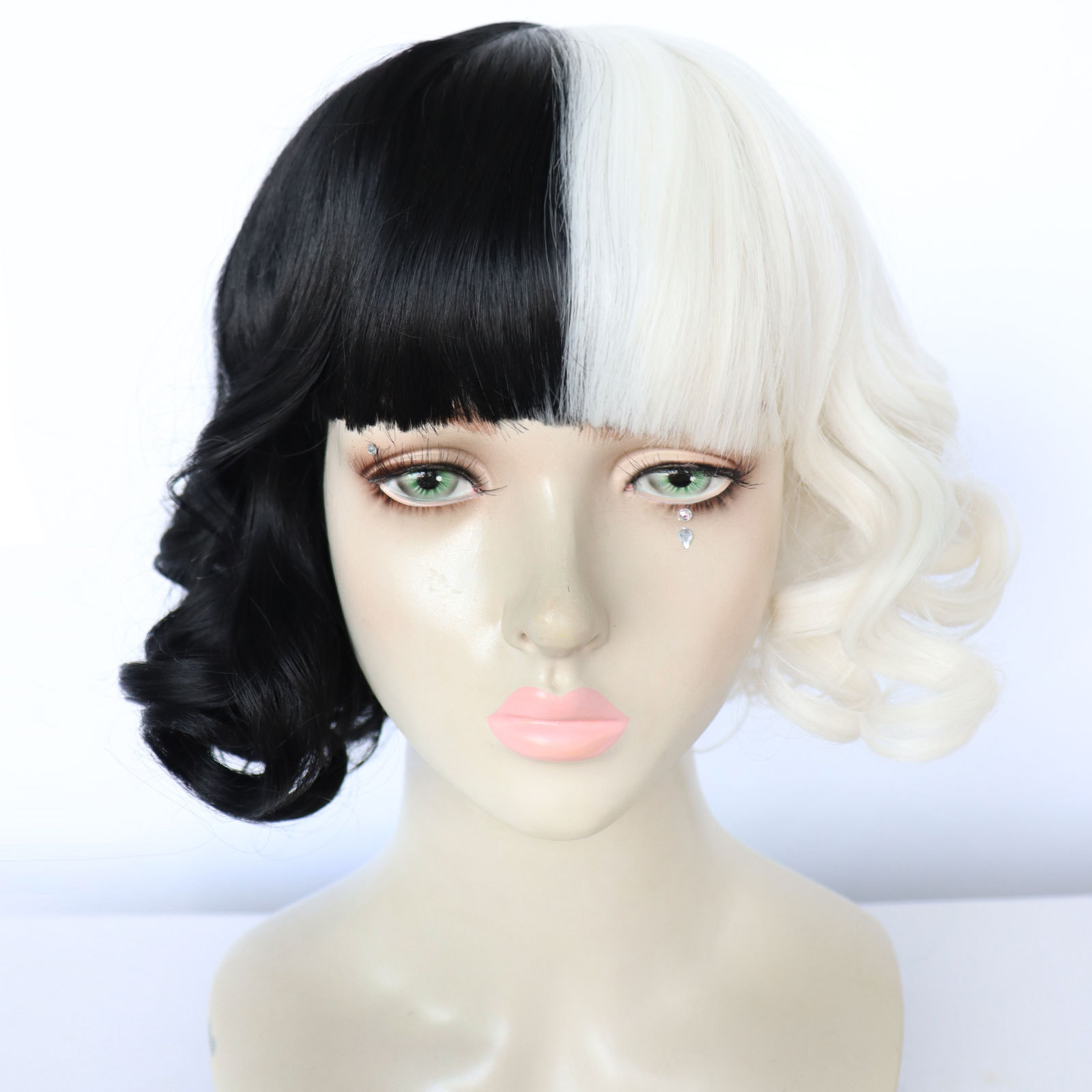 Cruella de Vere black and white double curly hair cos wig SHEIN…