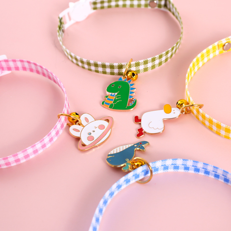 Mascotas ajustables anti-asfixia cuadrícula collar de dibujos animados gatos perros dinosaurios tibias ballenas lindas collares de tibias