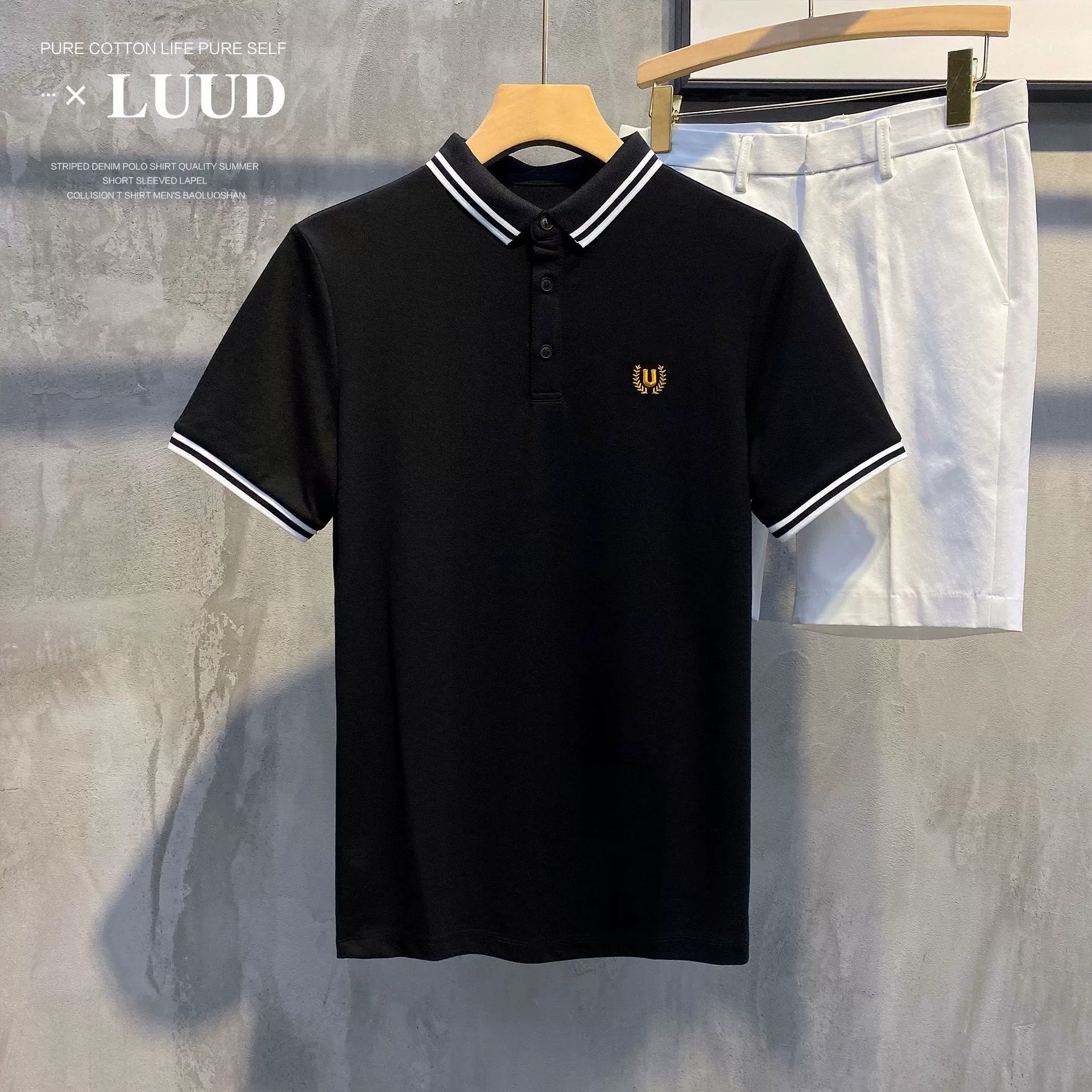 Модный поло, короткий рукав футболки для отдыха, slim fit, с вышивкой