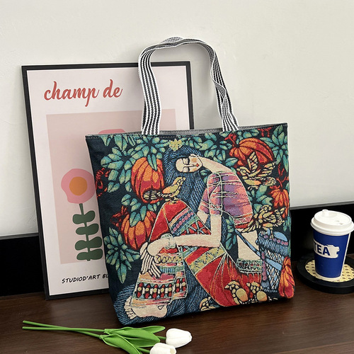  New Painted European and American Retro Bag Women's Fashion Ethnic Style Underarm Tote Bag Women's Shoulder Canvas Bag