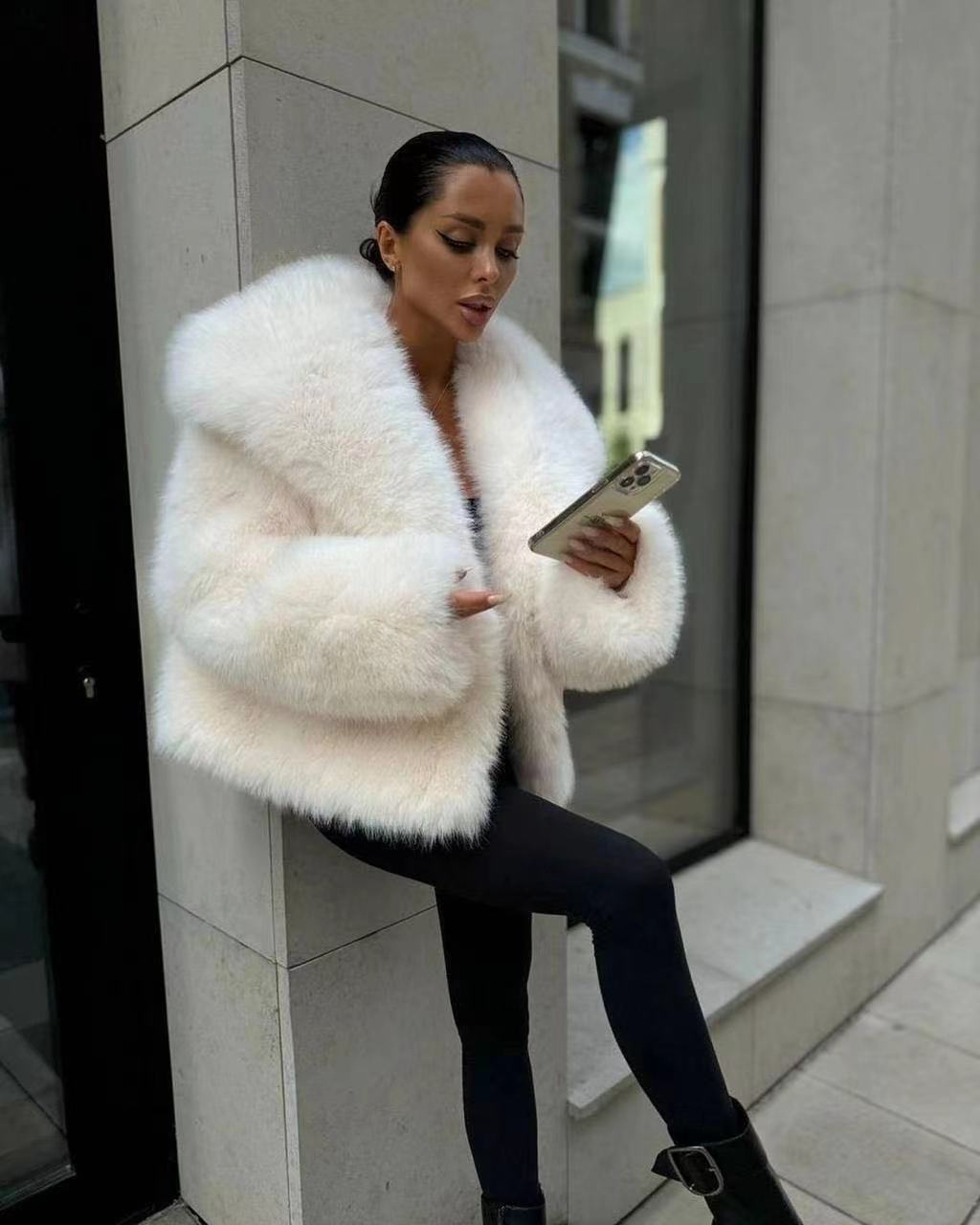 Fur large lapel fluffy casual fox fur jacket women's clothing_voghion.com