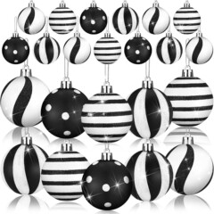6cm白黒ストライプクリスマスボール、クリスマスツリーハンギングオーナメント、電気メッキボール12個入り、彩り付けボール、フラワーボール、彩り付け波型ボール