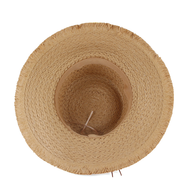 Nuevas mujeres estilo coreano estilo vacaciones playa viaje sombrero borla borde plano superior sombrero de paja ocio al aire libre sombrero para el sol