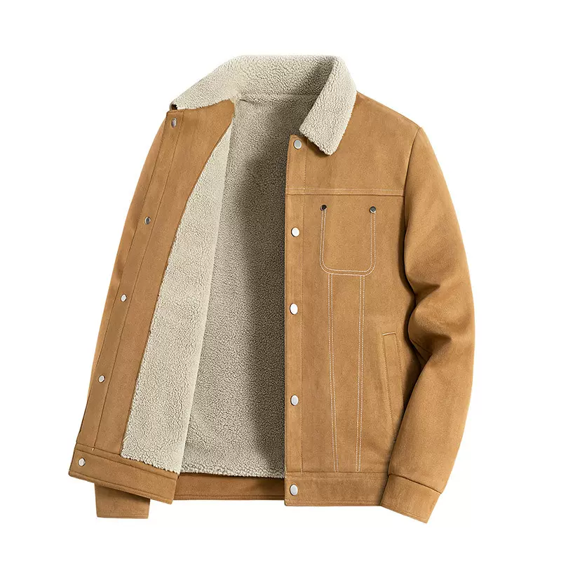 冬季羊羔绒外套男士户外休闲加绒加厚棉衣宽松保暖中青年翻领棉服