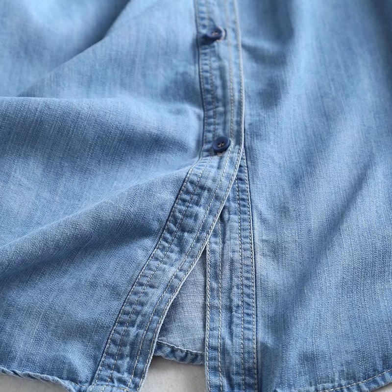 ​​Women’s Tencel Denim Shirt – Upgraded Breathable Long Sleeve Blouse (Light/Dark Blue, M-XXXL)​​_mkmklike.com