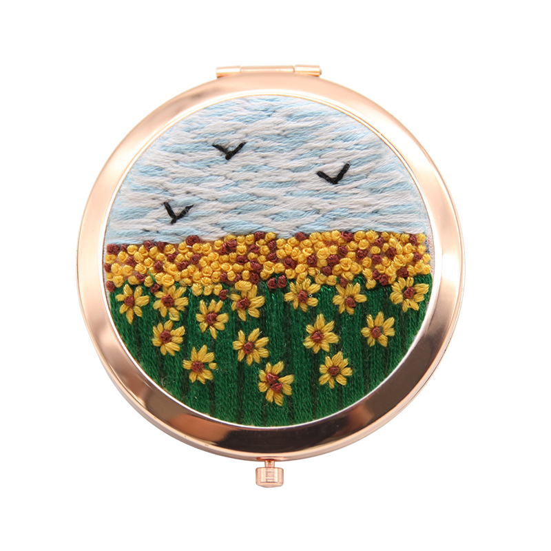 Bordado hecho a mano diy auto-bordado espejo cosmético paquete de material matar el tiempo de tela creativa Lu bordado espejo de mano de doble cara