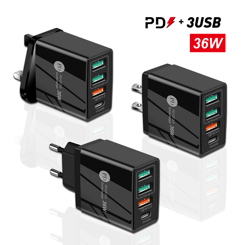 PD +3 usbqc3. 0 multi-port double fast charging mobile phone charger 36W intelligent adapter charging head Type-c interface
