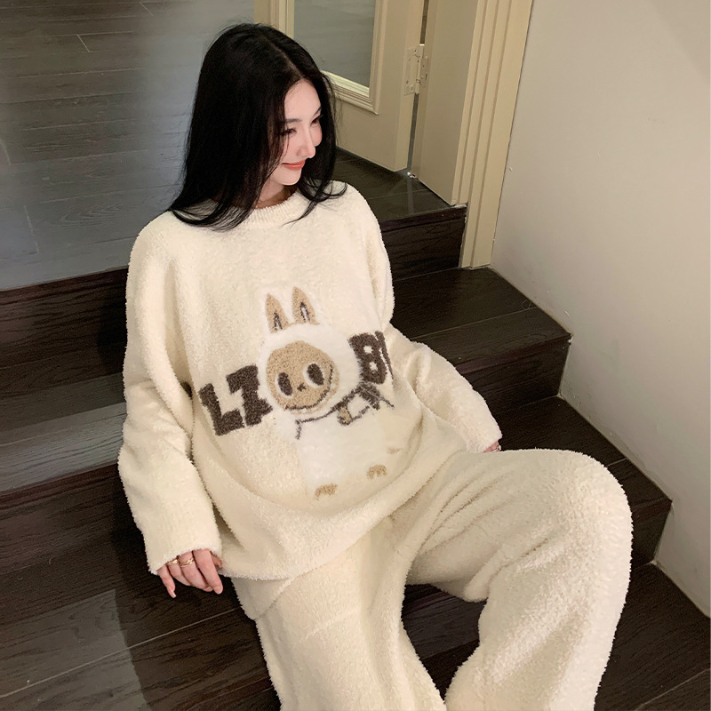 半边绒睡衣女秋冬季新款加绒加厚可爱卡通拉布布可外穿保暖家居服|undefined