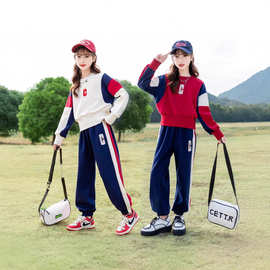 休闲运动套装女2025新款港风运动装复古秋网红时尚C字两件套