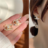 Silver needle, design earrings from pearl, silver 925 sample, Korean style, flowered, simple and elegant design, trend of season