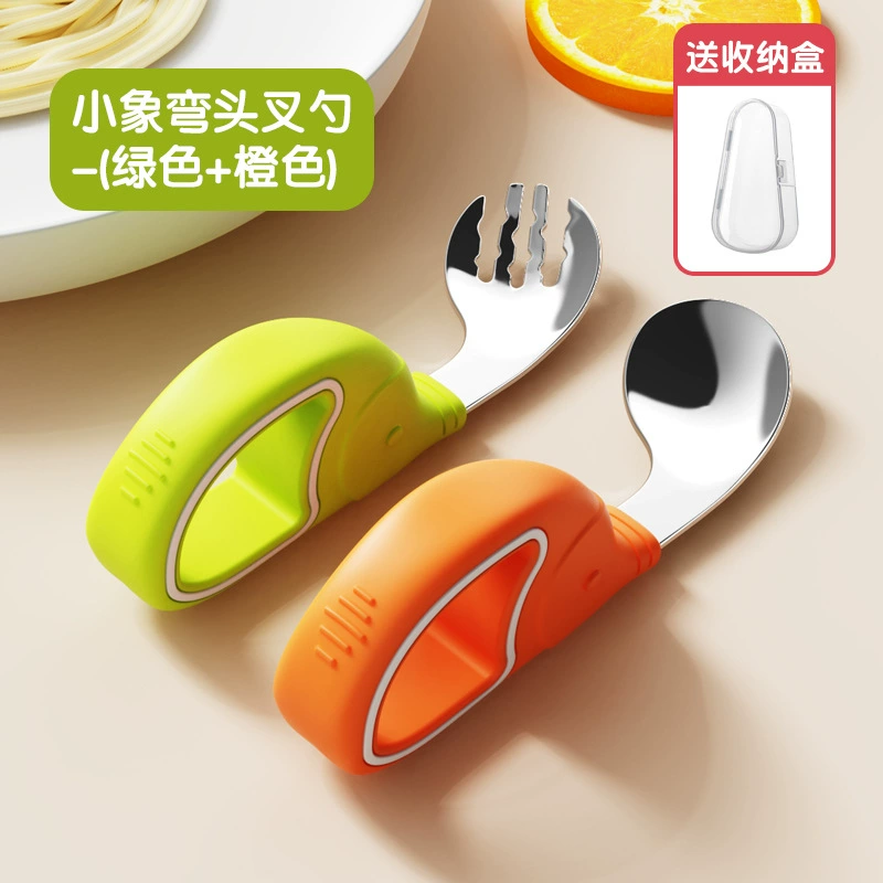 Children's spoon stainless steel, ring, set, silicone tableware for training for feeding