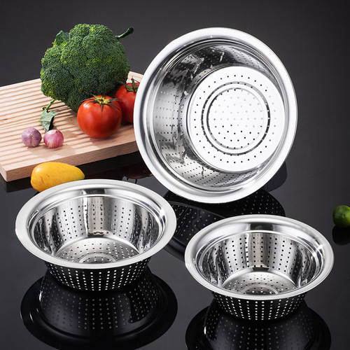 Home kitchen European rice washing sieve thickened non-magnetic stainless steel leaking basin multi-purpose vegetable basin fruit basin drain basin