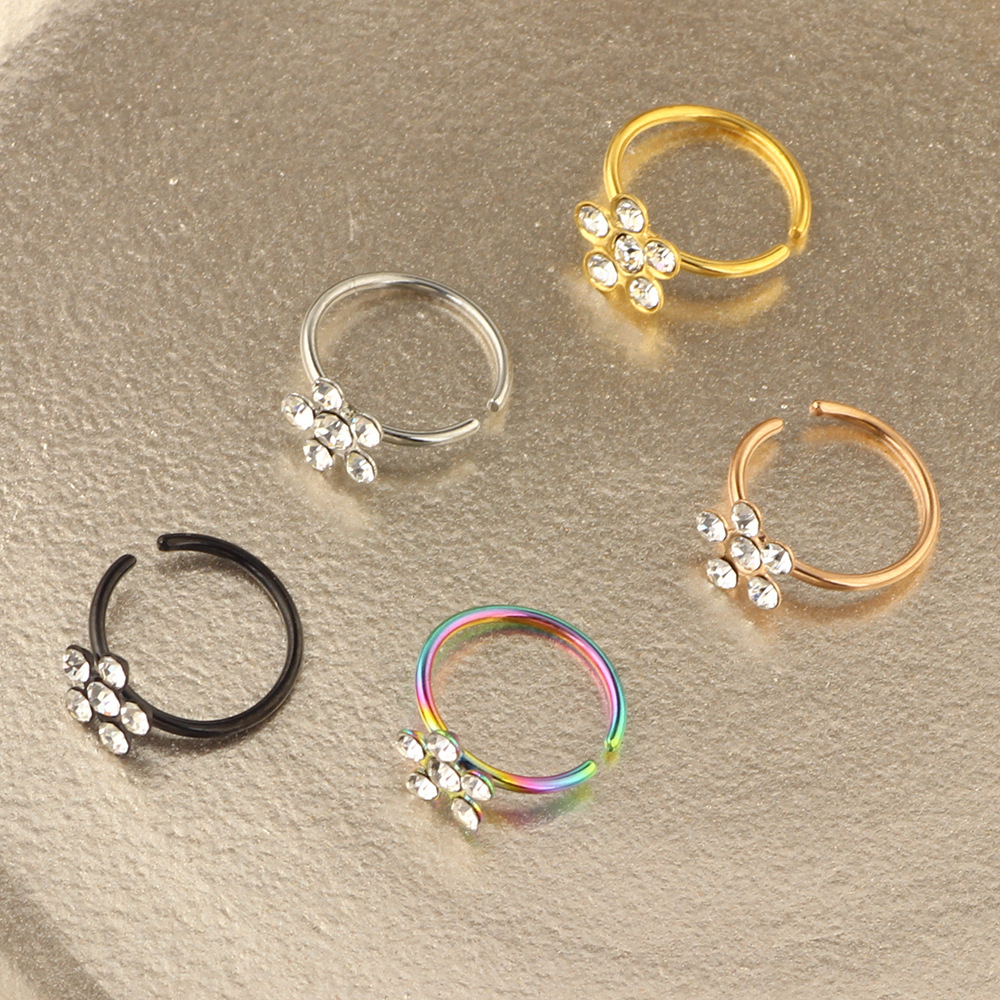 New Artificial Small Flower Diamond Nose Ring for Women - Stainless Steel Geometric Nail Piercing Jewelry detail image 8
