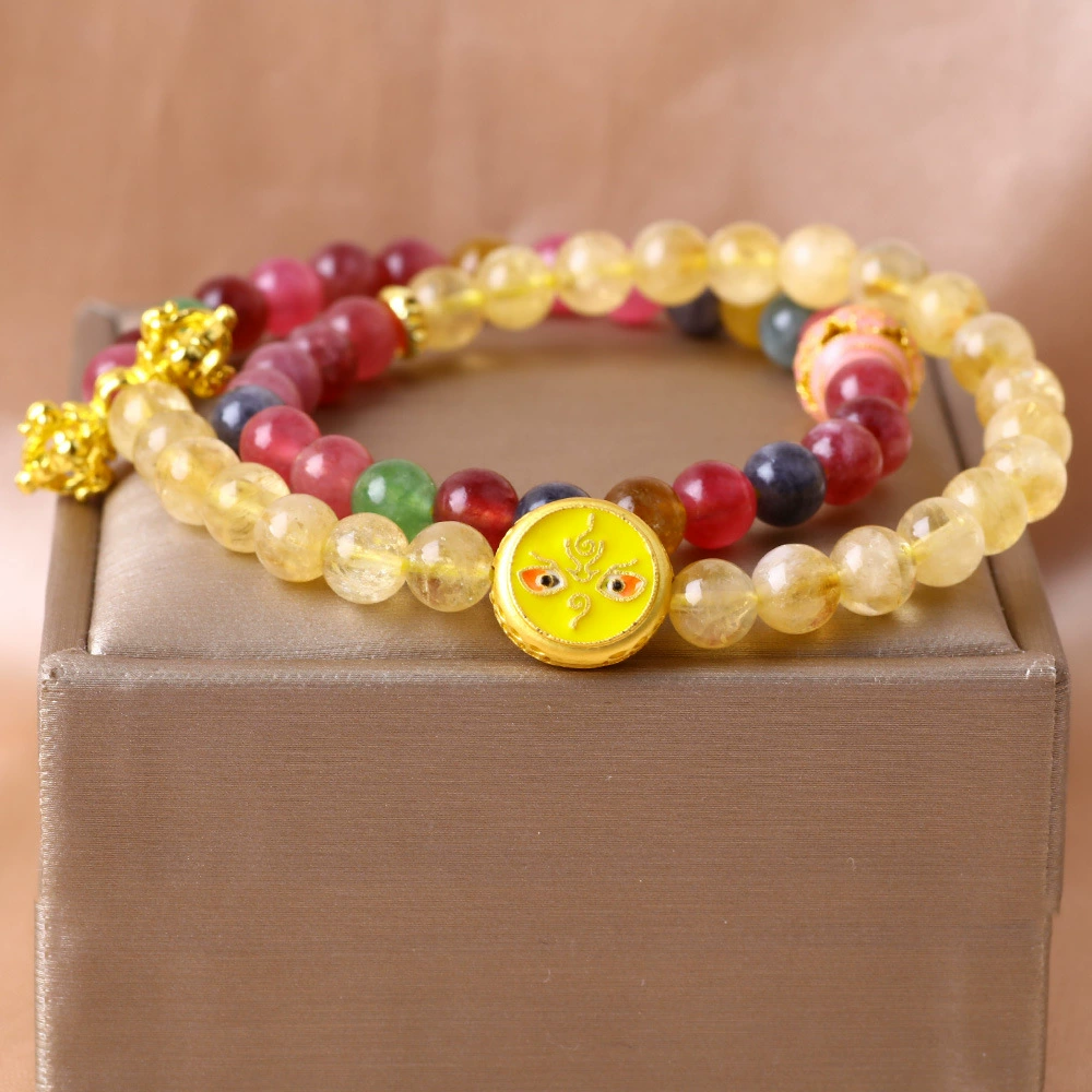 Популярный турмалиновый красочный браслет Xiaohongshu, 6 мм, цитрин, кристалл удачи, симметричный балансировочный браслет, маленькие солнечные украшения