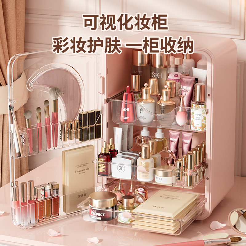 桌面防尘梳妆台护肤品口红置物架化妆品收纳柜子透明收纳盒收纳盒|undefined