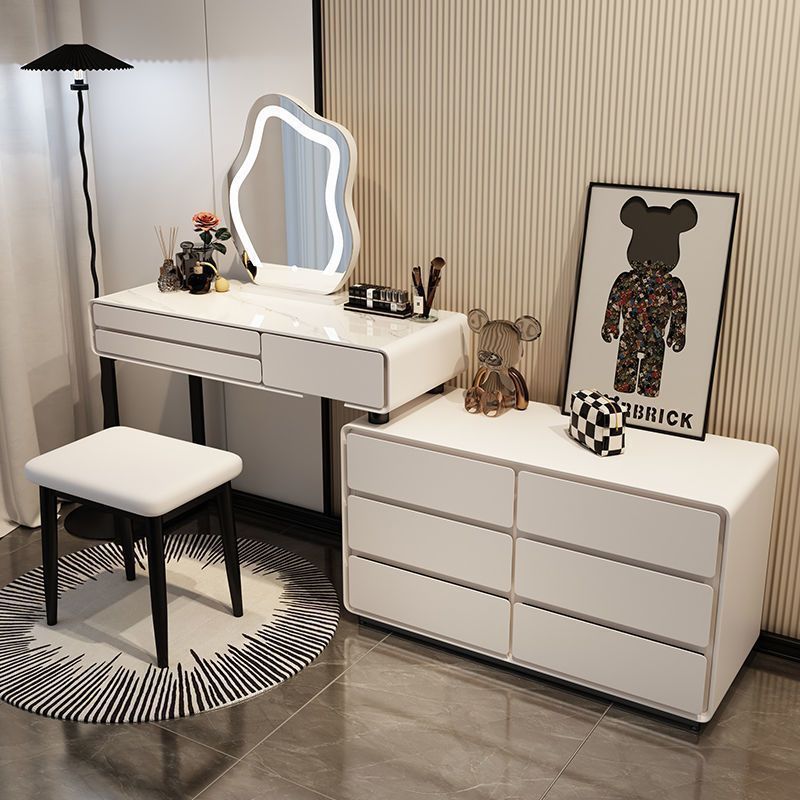 2025 Cream Style Slate Solid Wood Dresser Bedside Table Integrated Internet Celebrity Retractable Dresser Bedroom Modern and Simple