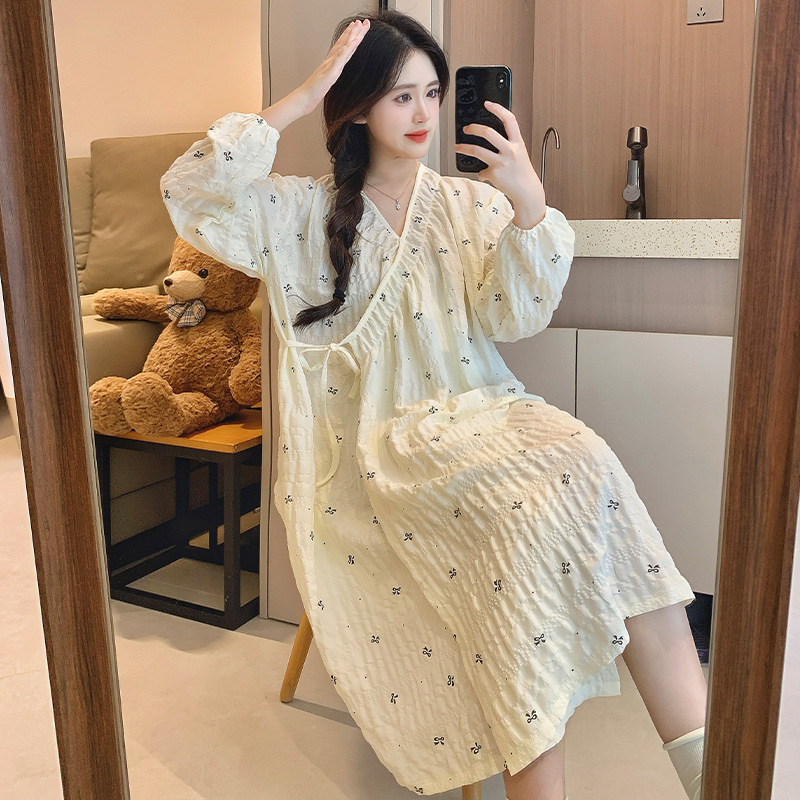 高級感雲綿月子服パジャマ女性春夏長袖産婦産後授乳家庭服セット