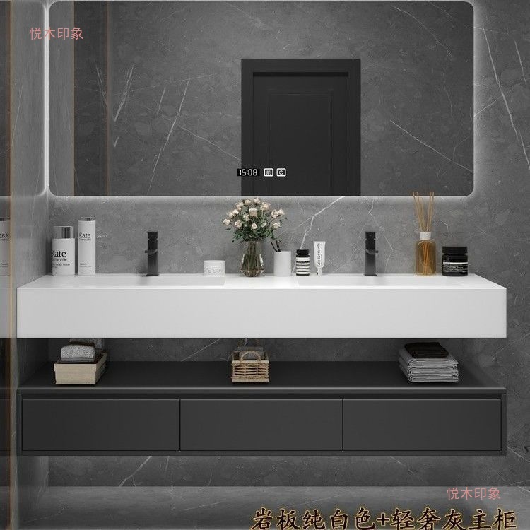 Simple Modern Solid Wood Integrated Bathroom Cabinet Combination Light Luxury Wash Basin Washstand Bathroom Wash Basin Cabinet Dropshipping